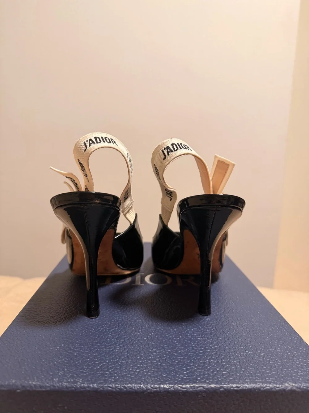 Christian Dion Black Patent Leather Slingback Pumps